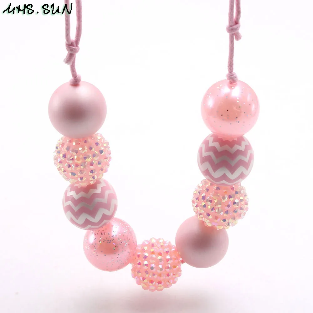 MHS.SUN New design baby chunky beads necklace diy red color bubblegum beaded necklace for kids girls adjustable rope jewelry 1pc