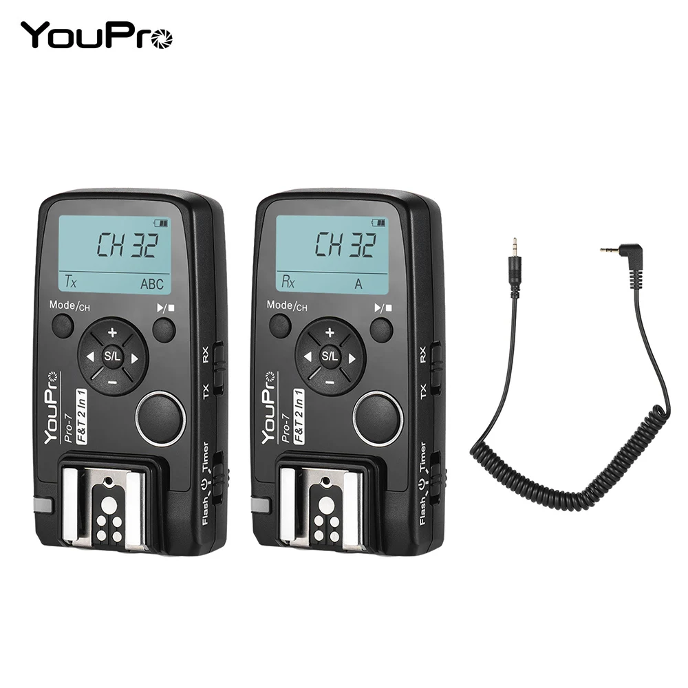 YouPro Pro-7 триггер вспышки 2в1 беспроводной спуск затвора с таймером дистанционного управления с N3 2,5 мм ПК Синхронизация и спуск затвора кабель для камер Canon - Цвет: E3 Shutter Cable