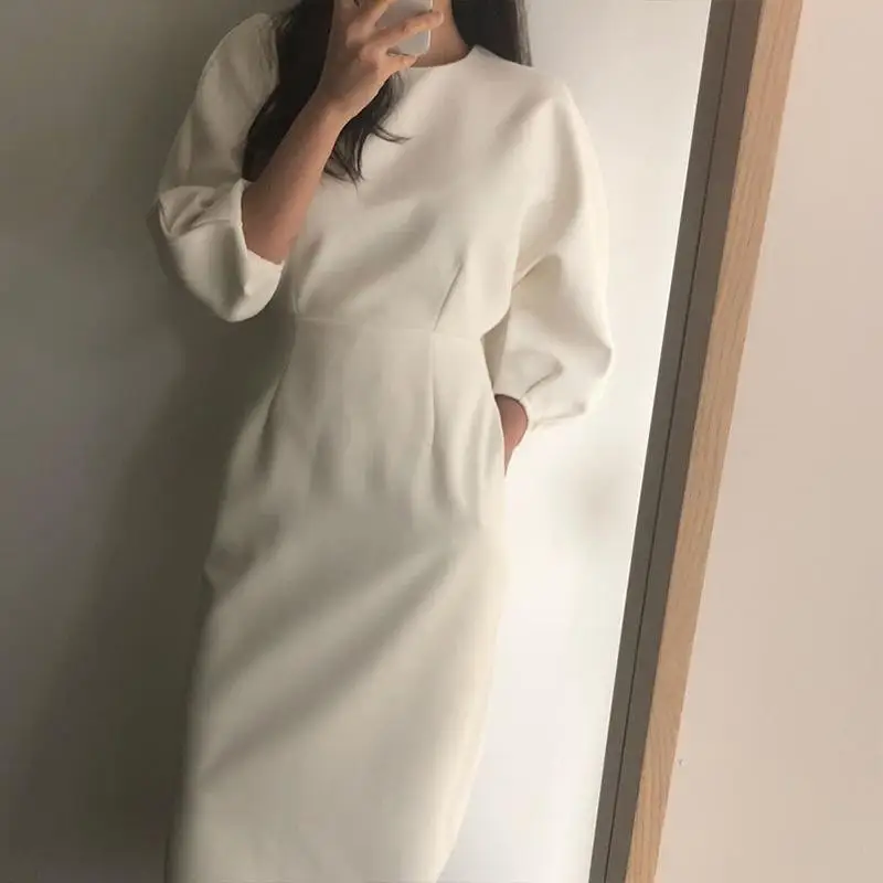 

Элегантное женское платье OL, модное сексуальное однотонное офисное платье, женское облегающее платье миди, платья