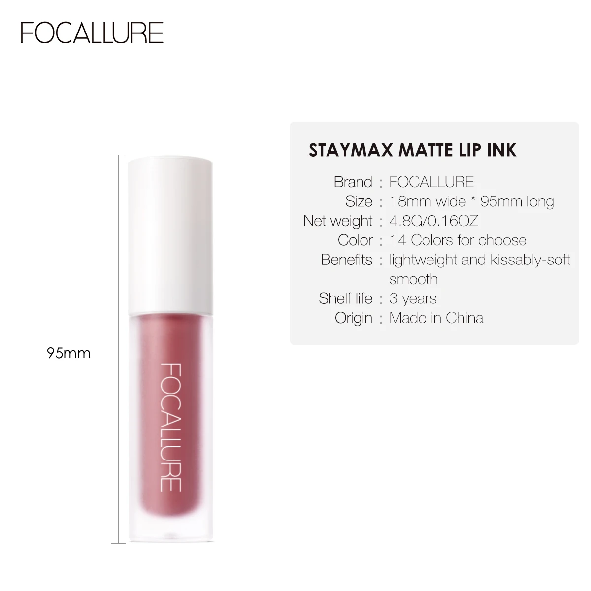 FOCALLURE Staymax Matte Liquid Lipstick Lip Makeup Long Lasting Kissproof Nourish Lip Tint Lightweight Formula Liquid Lipstick images - 6