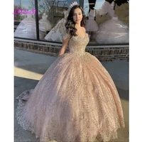 light pink quinceanera dress v neck cap sleeves lace applique sequins prom party princess ball gown sweet 16 vestidos de 15 a%c3%b1os