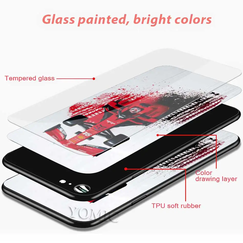 

for Formula 1 Tempered Glass Case for Apple iPhone XR 7 8 6 6S Plus 11 Pro X XS MAX Black Soft Edge Mobile Phone Bag Cover Shell