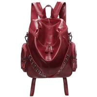 european retro style large capacity backpack women fashion rivet designer pu leather double shoulder bags outdoor travel bag