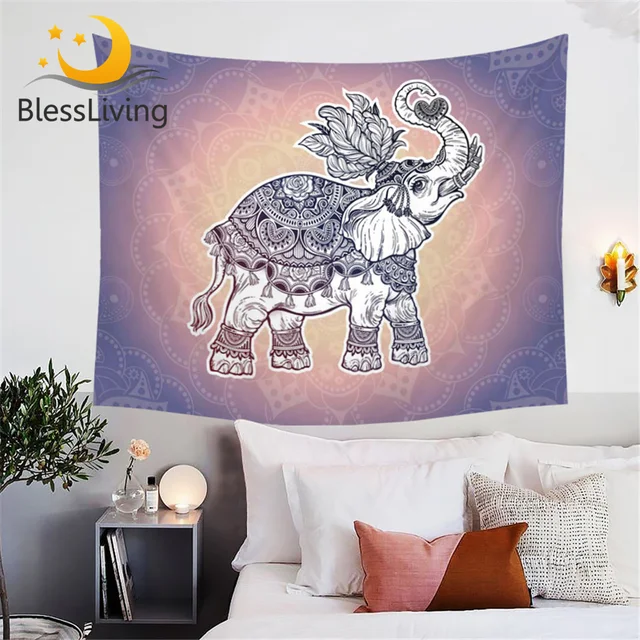 BlessLiving Elephant Mandala Tapestry Ethnic Royal Symbols Wall Hanging for Living Room Bohemian Bedspreads 150cmx200cm 1
