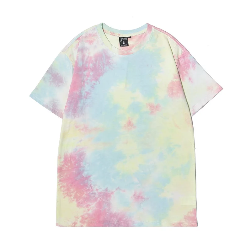 

6321 Men Tie Dye T-Shirts Loose Short Sleeve Cotton Ins Trendy Casual Personality Colorful O-Neck Summer Fashion Clothing Tees