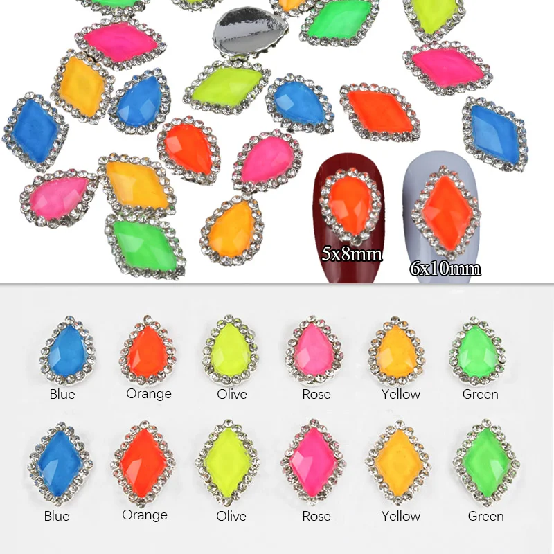 

Fluorescence Color 3D Alloy Drop/Rhombus Glass Nail Art Rhinestone Silver Crystal Metal Bottom Strass 10PCS/30PCS