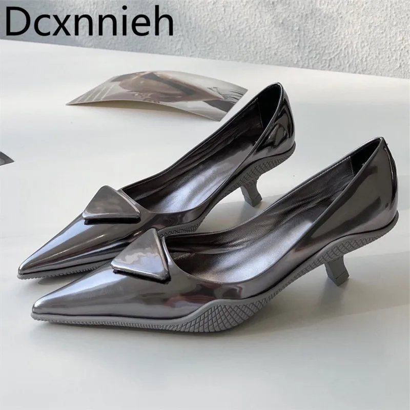 

New 2021pointy toe High Heels Shoes Woman black white Shallow Leather heels Single women Pumps sexy Women Shoes zapatos stiletto