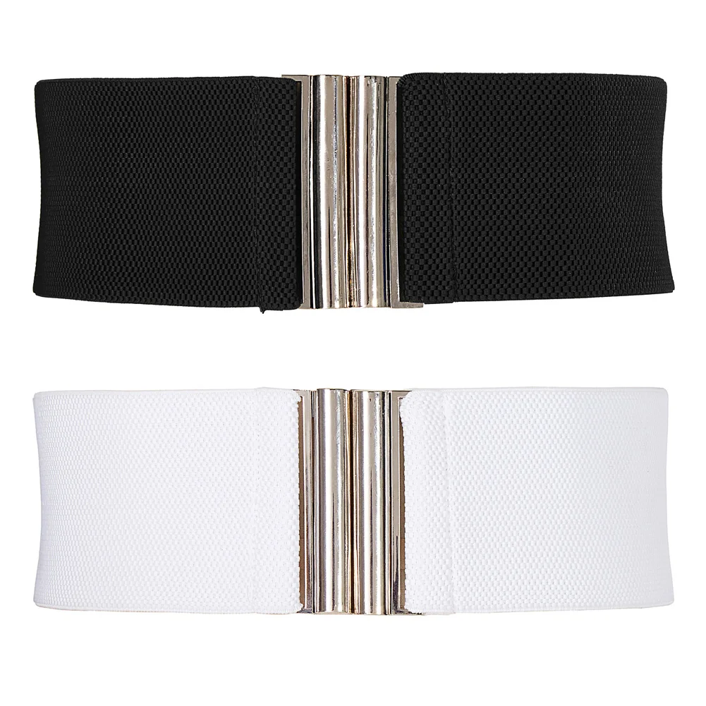

2pcs-Pack/3pcs Women Elastic Waist Belt Waistband Metal Hook Stretchy Retro Punk Gothic Girls Metal Buckle Stretchy Waist Belt