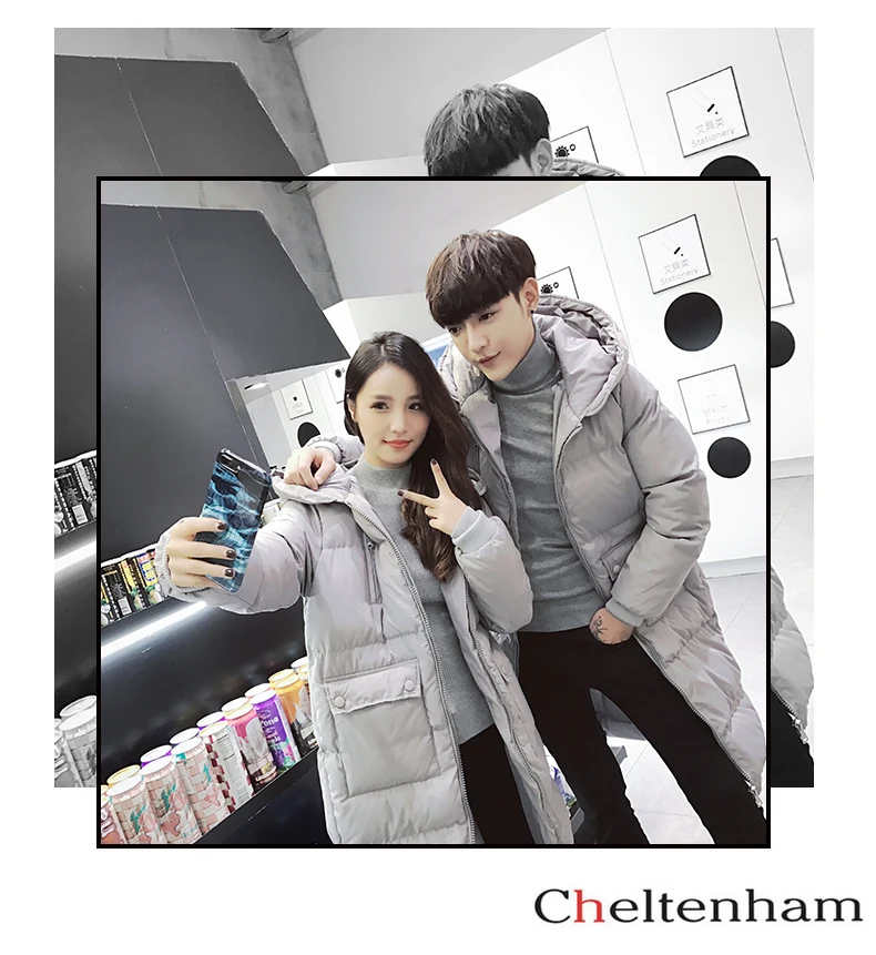 Couples Korean Slim men and women models over knee thickening long down jacket coat cotton men's cotton jacket winter Parkas