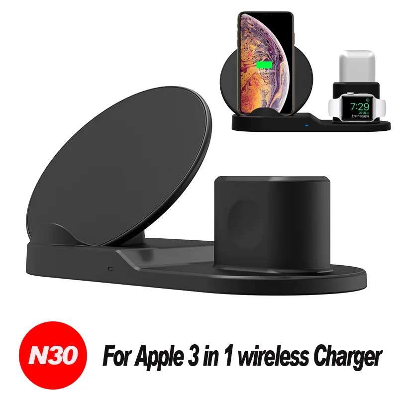 N30 Black 696 Z5, беспроводное зарядное устройство, мобильный телефон, часы, наушники, универсальное магнитное поглощение, split3 в одном, быстрая зарядка, беспроводное зарядное устройство - Тип штекера: N30 Black