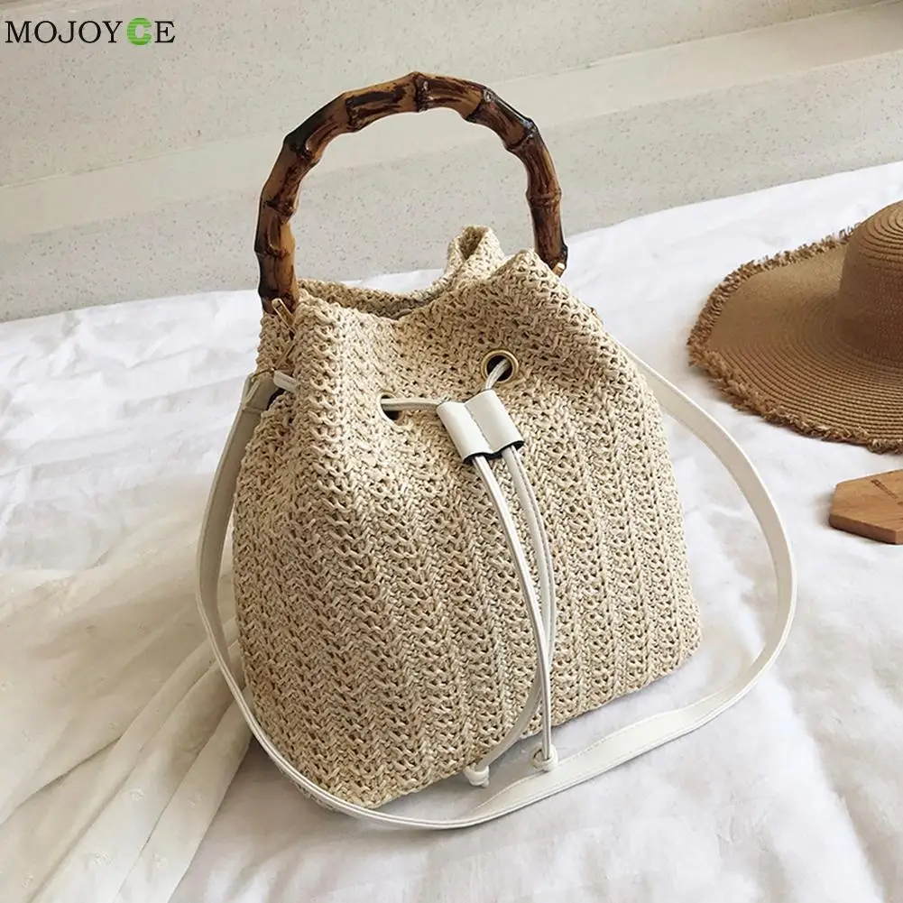 

Плетеный плетеный мешок на шнурке на ремне для женщин, модный плетеный богемный Летний Пляжный топ для отпуска с ручками, сумка-мешок ручной...