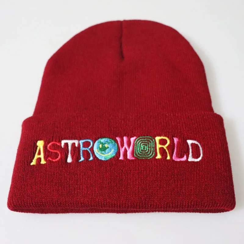 

Knitted Hat Trendy Men Women Fashion ASTROWORLD Pattern Embroidery Ski Warm Winter Beanie Skullies Cap