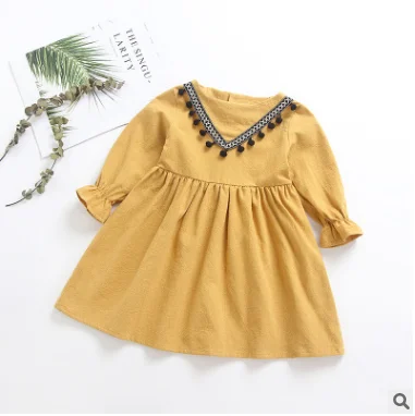 Children's clothing spring and autumn new girls cotton linen long-sleeved dress free shipping | Детская одежда и обувь