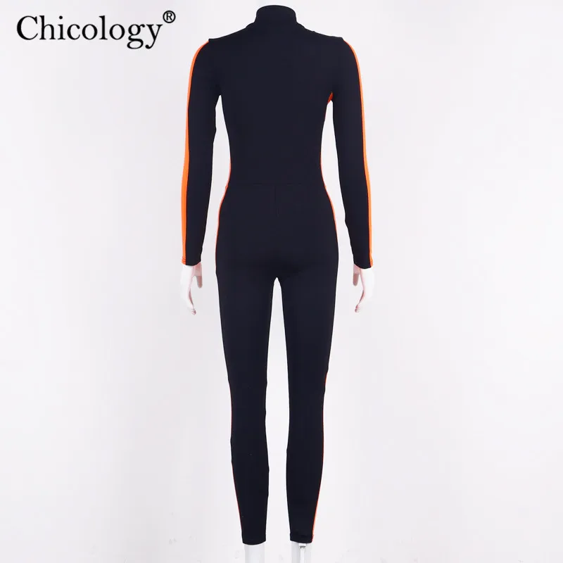 

Chicology patchwork neon stripe long party pant trousers jumpsuit women sexy 2019 summer autumn lady streetwear elegant clothes