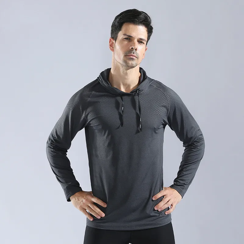 

Men Running Hoodies Elastic Pullover Sportswear Joggers Gym Fitness Training Wear Polyester Spandex Back Reflective Line 3 Color