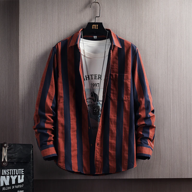 

2021 autumn new men's business casual all-match striped long-sleeved shirt fashion trend skin-friendly and comfortable