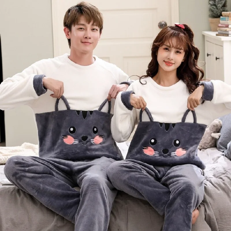 Autumn Winter Couple Pajamas Warm Flannel Man Pajamas Sets Sleepwear Family Pijama Lover Night Men & Women Casual Women Pyjamas