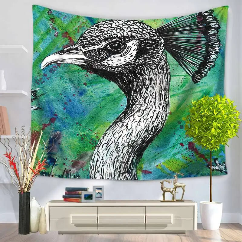 Лес психоделический гобелен индийский настенный павлин картина маслом богемная