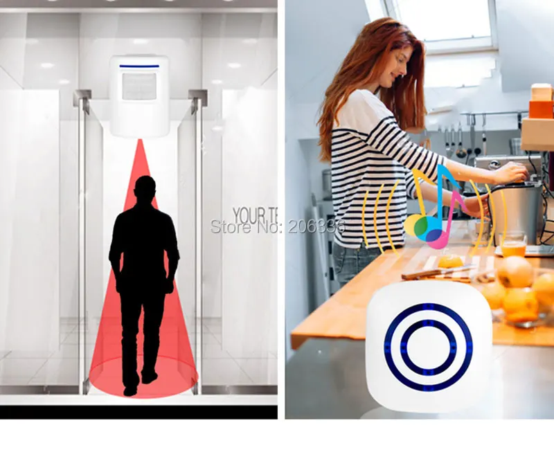 Беспроводной дверной звонок с пассивным инфракрасным датчиком движения до 70