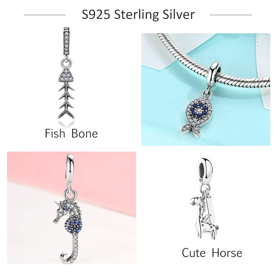 100% 925 шариков шарма стерлингового серебра шар собака с формой гиппокампа Пчела
