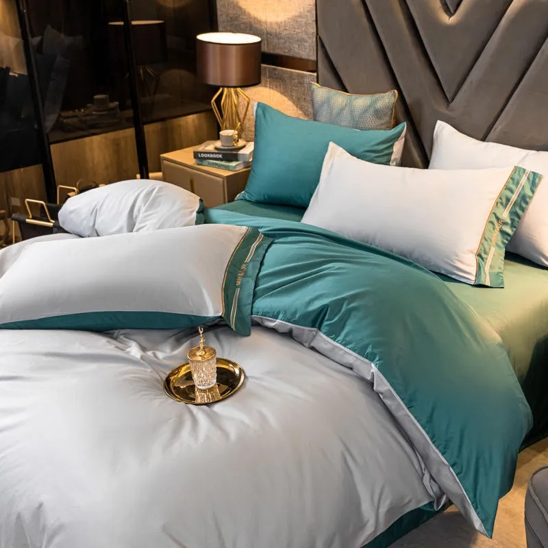 

Embroidery Gray Duvet Cover 100%Cotton Soft Hotel White 4pcs Bedding set Queen King 1Duvet Cover 1 Bed Sheet with 2 Pillowcase