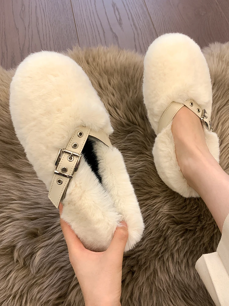 

Мокасины женские с круглым носком, меховые кроссовки, без застежки, Повседневная Классическая обувь, осень 2021