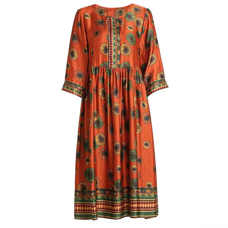 

Your Wife's Foreign Style Printed Mulberry Silk Vintage Dress Women's Middle Length 2021 New Spring Clothing
