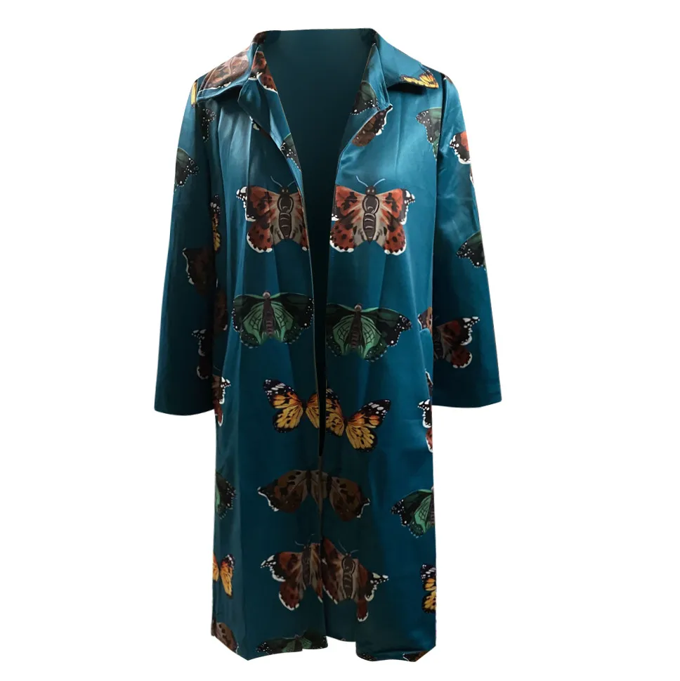 Модная верхняя одежда теплые пальто женская куртка с принтом и карманами длинный