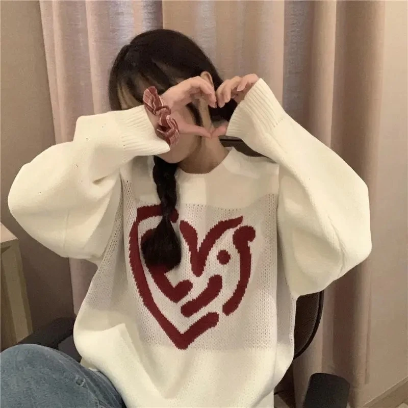 

Winter Love Round Neck Sweater Women's Loose Long Sleeve Knit Jacket clothes knitwear vintage coat jumper top dropshipping size