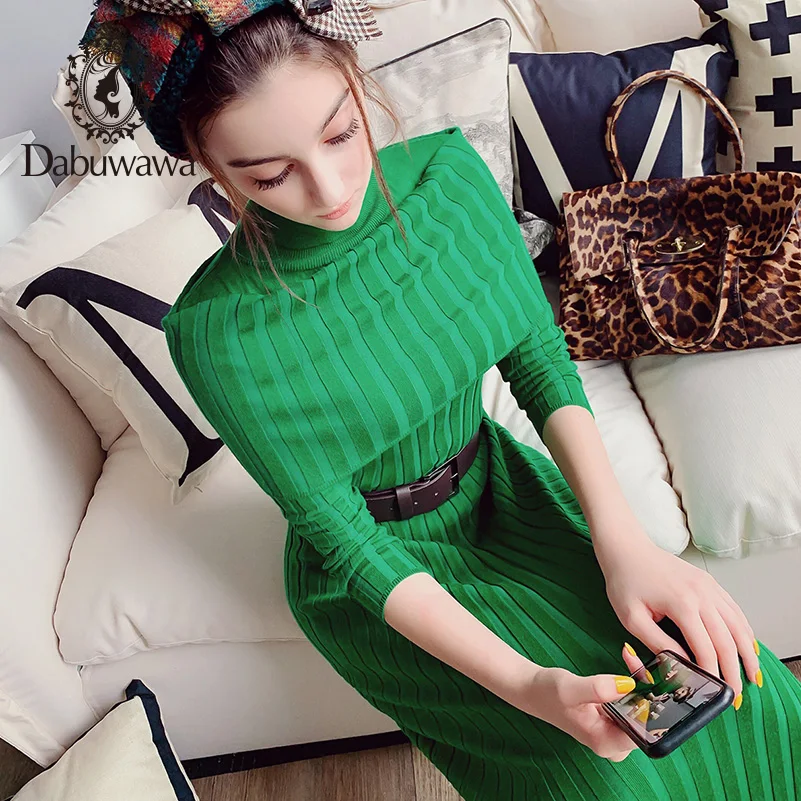Dabuwawa гребешок Высокая шея осень платье карандаш для женщин Офис Леди с длинным рукавом Твердые Bodycon сексуальные шикарные платья D18DDR010