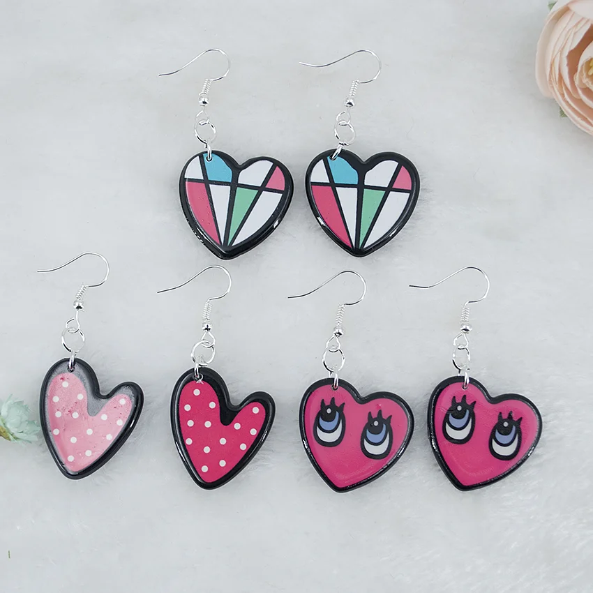 

1Pair Cute Heart Earrings Multicolor Flatback Acrylic Heart Drop Earring For Kids Gifts Woman Jewelry