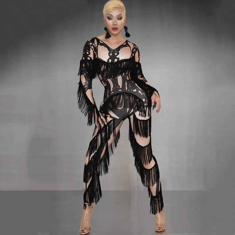 Комбинезон с кисточками на рукавах из спандекса |