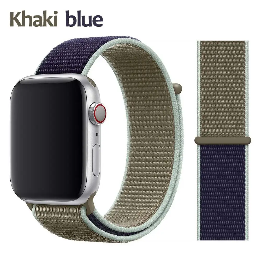 Дышащая повязка для apple Watch Series 4 3/2/1 полосы 38 мм 42 мм нейлоновая мягкая сменная Спортивная петля для iwatch 4 3 2 1 40 мм 44 мм - Цвет ремешка: khaki blue