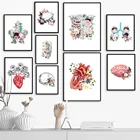 Винтажная Картина на холсте с изображением мозга сердца, скандинавские плакаты и принты, настенные картины для декора гостиной