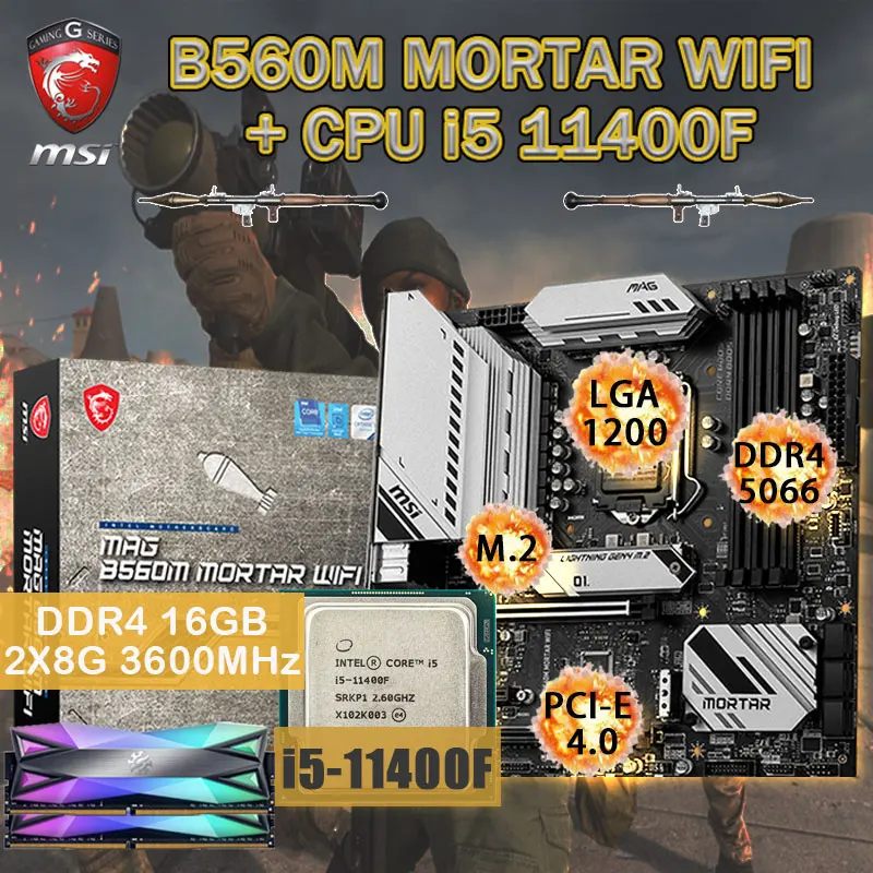 

Материнская плата LGA 1200 MSI B560M, системный блок + процессор Intel i5 11400F + оперативная Память DDR4 3600 МГц M.2, комплект для настольного компьютера Intel B560