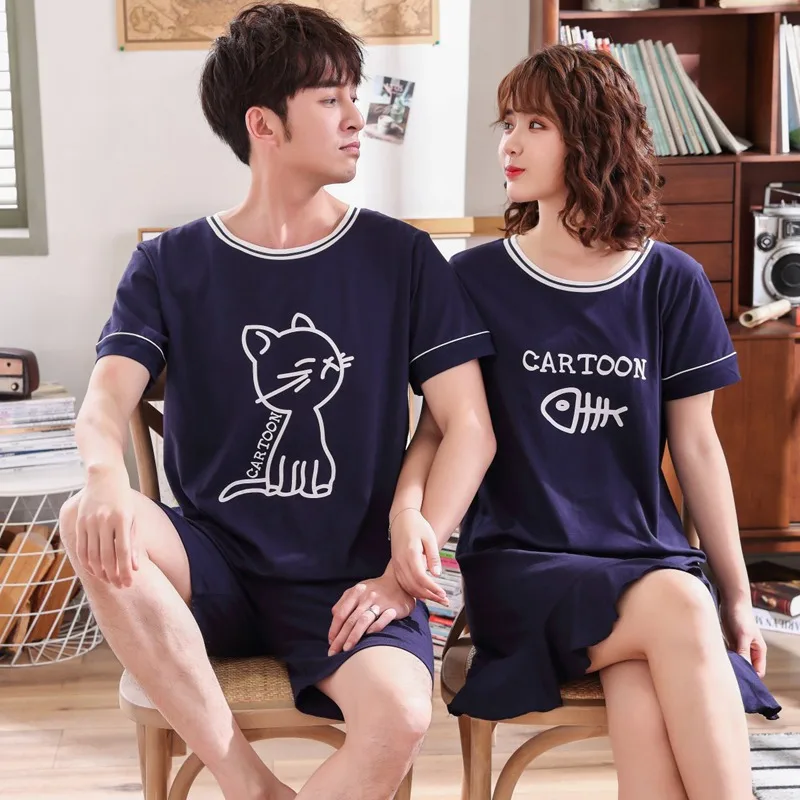 Ночные рубашки из 100% хлопка с коротким рукавом для пар женская летняя одежда сна