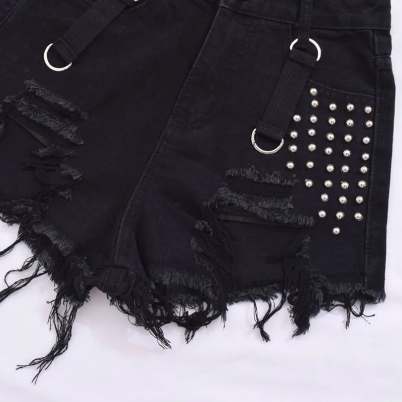 Женские джинсовые шорты черные мини-шорты из денима в стиле панк с дырками