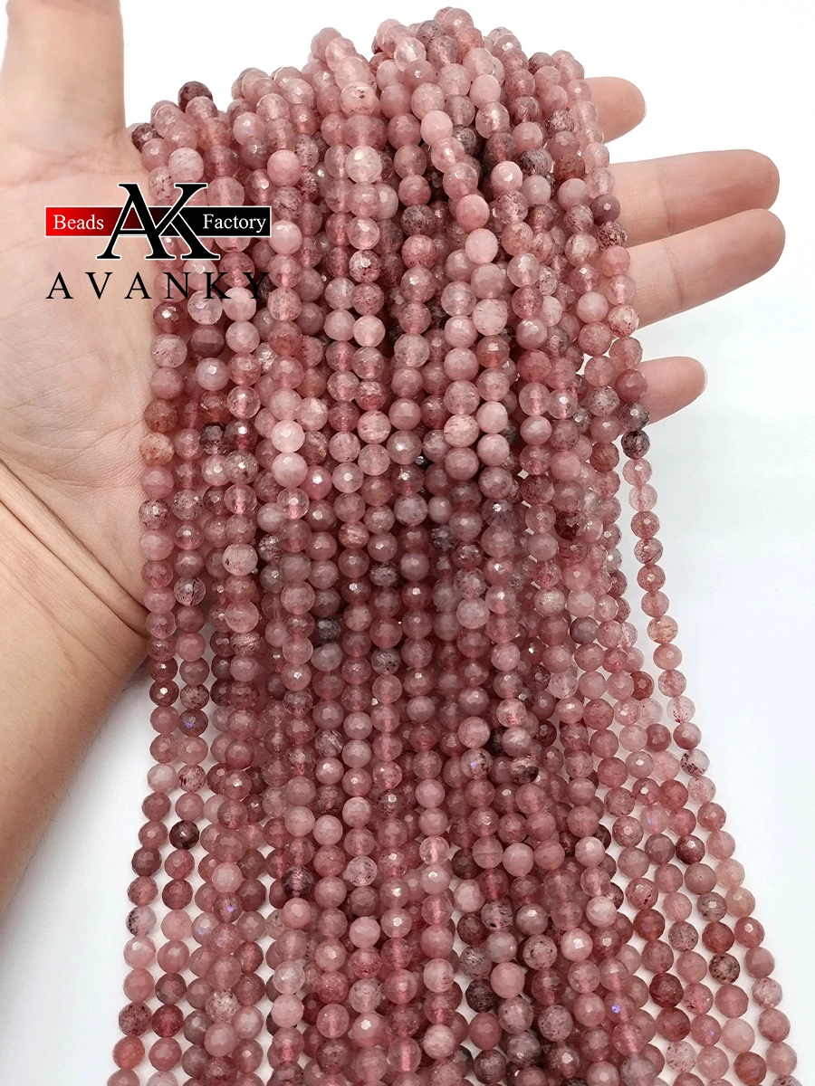 

AA Quality Strawberry Quartz Crystals Loose Beads Stone 15" Strand 6 8 10 12MM Pick Size For Jewelry Making