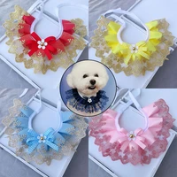 cute burp cloth soft bowknot pet collar colorful cat necklace decor dogs cats lace bibs lace pet collar comfortable round collar