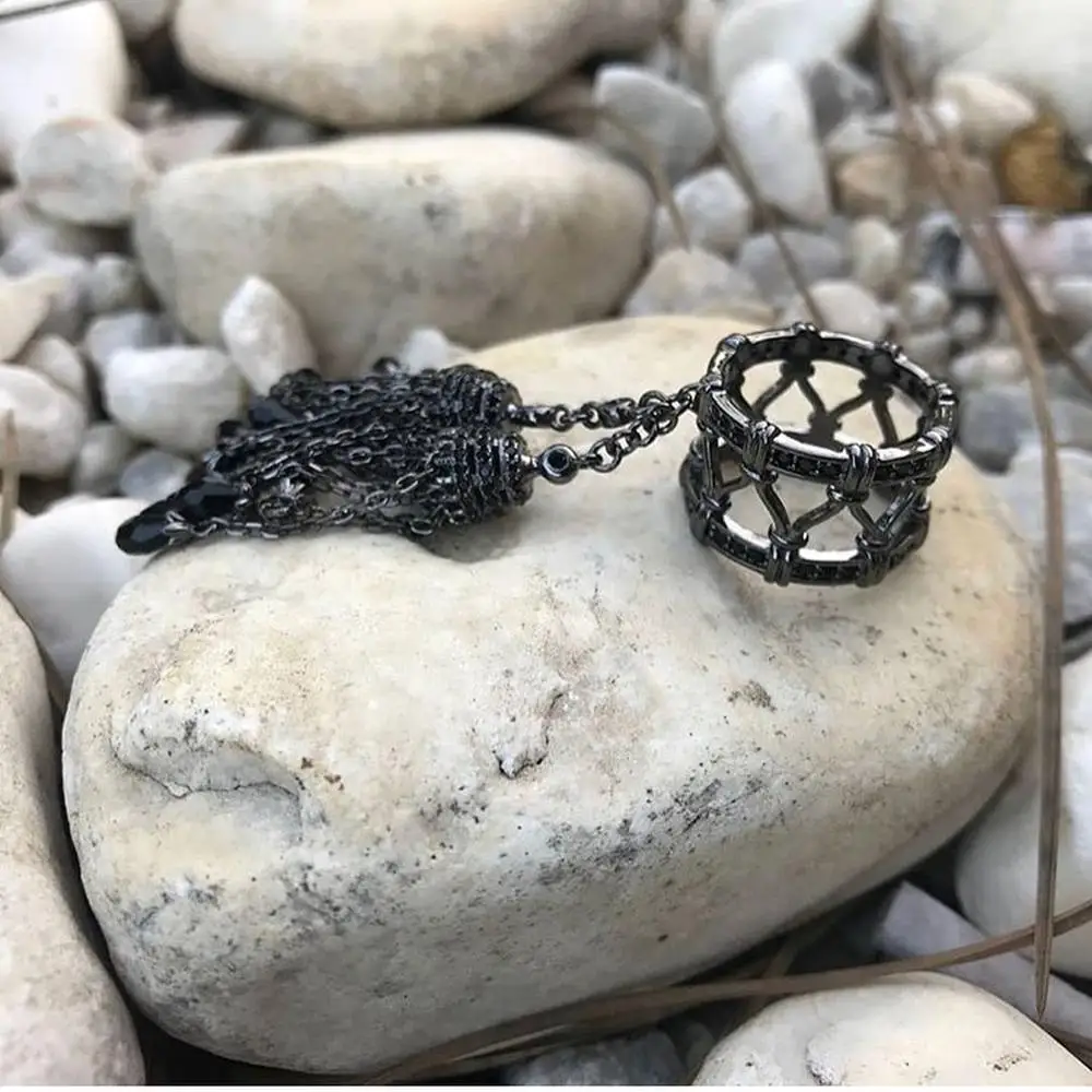 Кольца из настоящего серебра 925 пробы для Для женщин кольцо с двойными кисточками