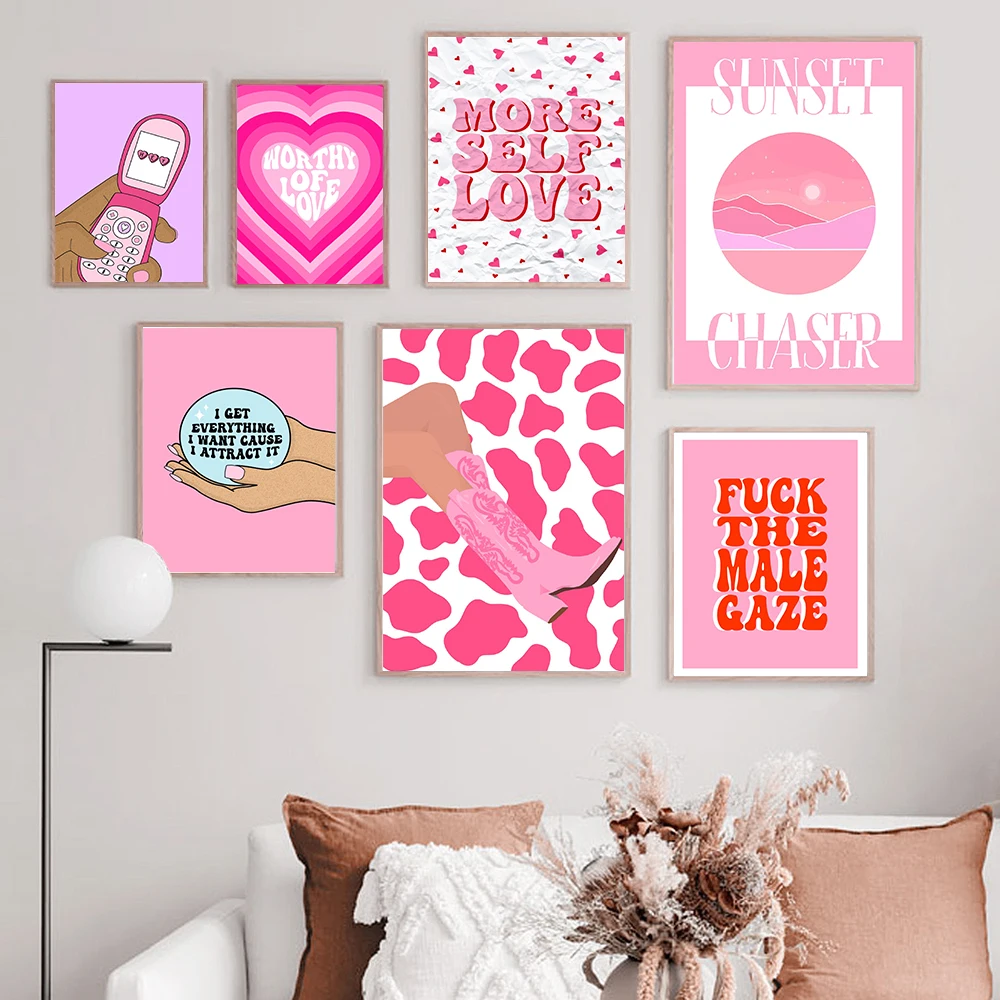 

90s Retro Fashion Pink Nails Art Poster Print Modern Typography Aesthetic Chic Funky Feminism Wall Poster Girls Room Home Decor