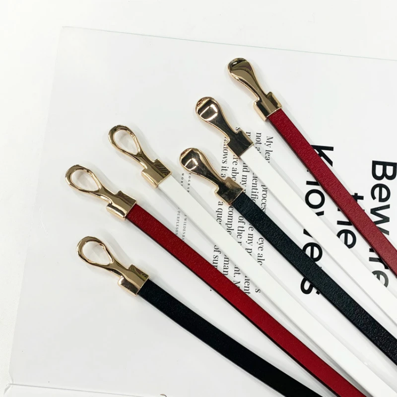 Ремень из натуральной кожи Женский тонкий регулируемый пояс золотистого цвета с