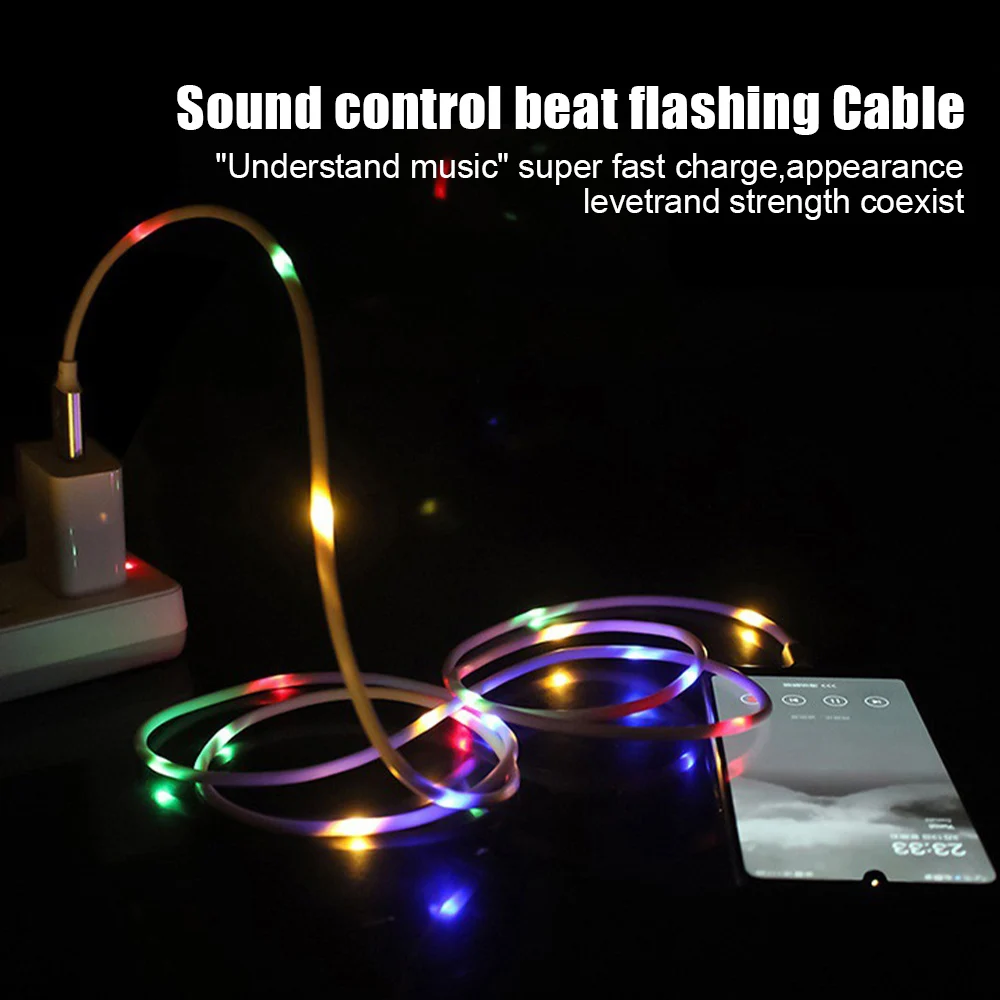 

USB Cable 2.4A Fast Charging Cord Type C Micro USB iOS Data Cable Voice Sensor Control LED Charger Wire for iOS/Android Phones