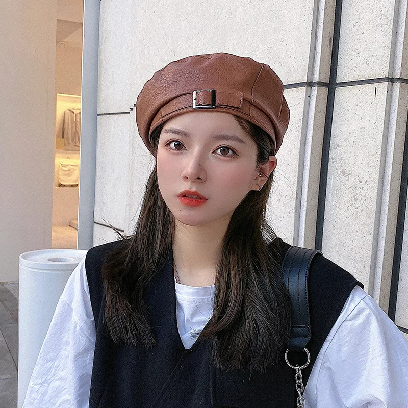 

Lady Beret women's PU leather British retro artist hat for women
