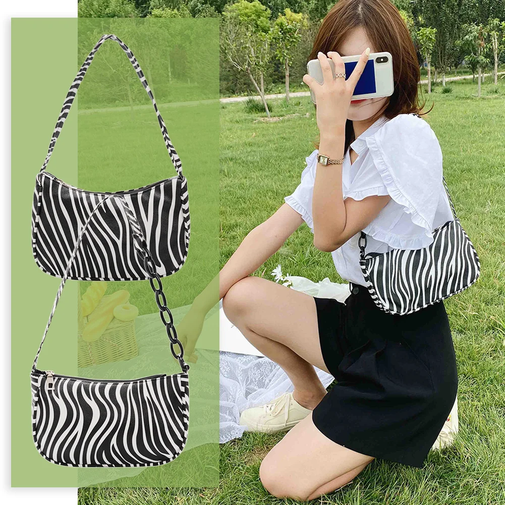 Fashion Women Zebra Pattern Handbags Elegant Lady PU Leather Animal Printed Shoulder Bag Travel Underarm Purses Portable Durable | Багаж и