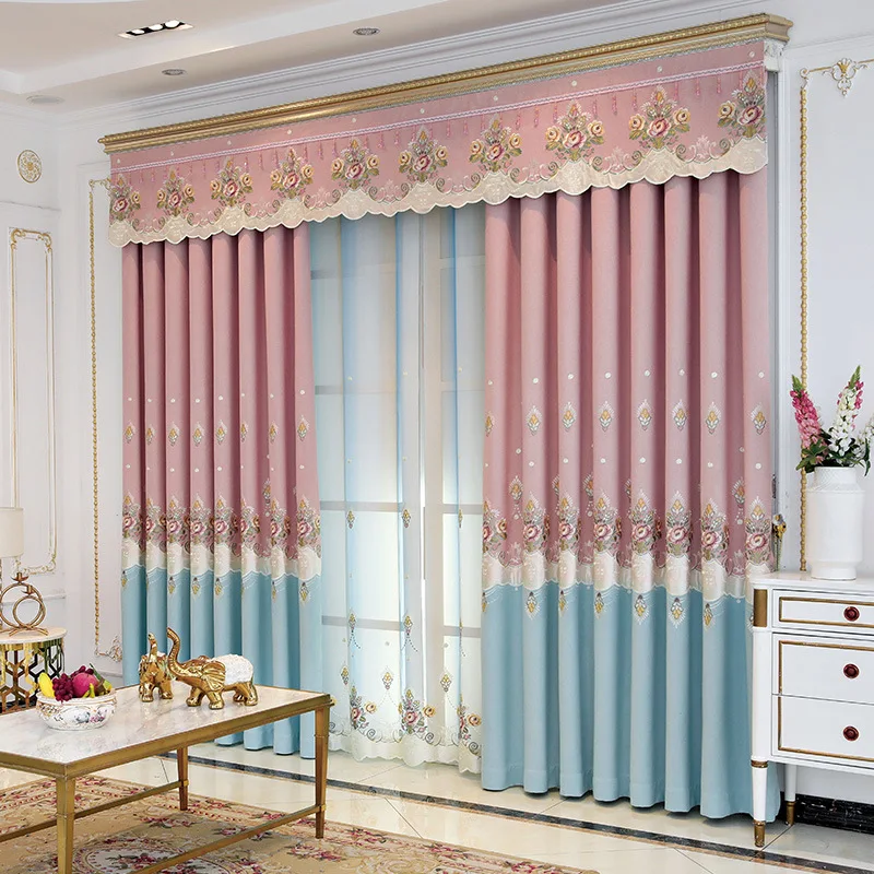 

Modern Minimalist Luxury Stitching Embroidered Curtainsfor Living Room Bedroom Balcony Full Blackout Curtain Customization