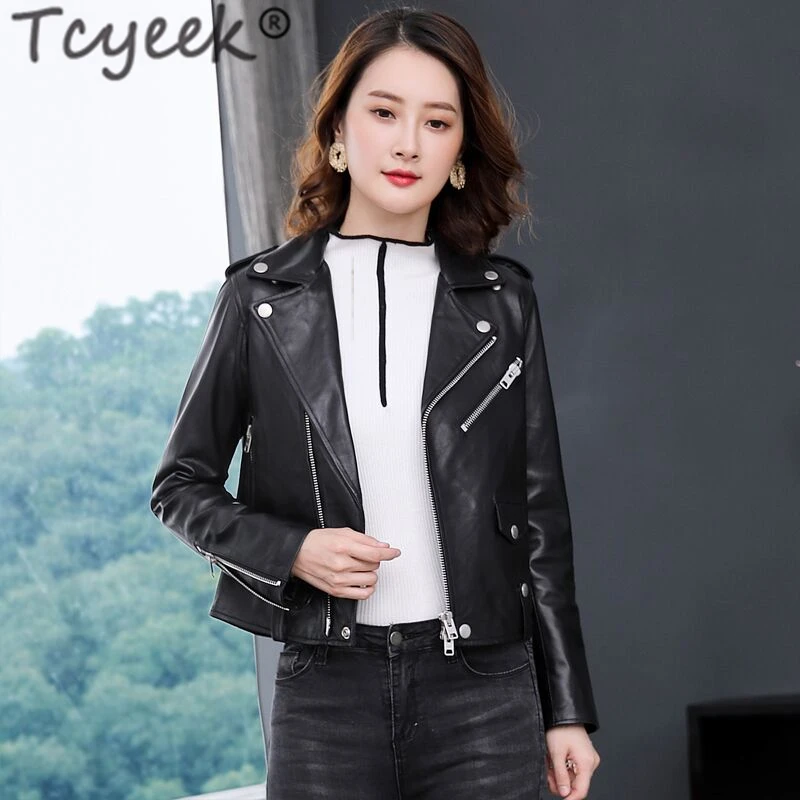 Tcyeek Fashion Real Sheepskin Coat Women Winter Clothes 2020 Korean Streetwear Moto Genuine Leather Jacket Female Chaqueta 1724