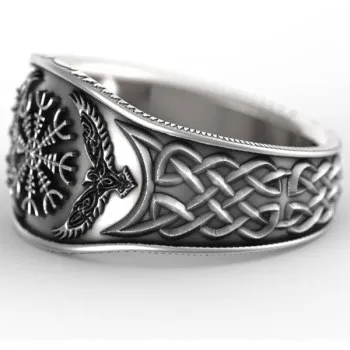 

Nordic Myth Story Viking Celtic Compass Retro Graffiti Plated S925 Marcasite Ring Male R1299 Couple Wedding Rings
