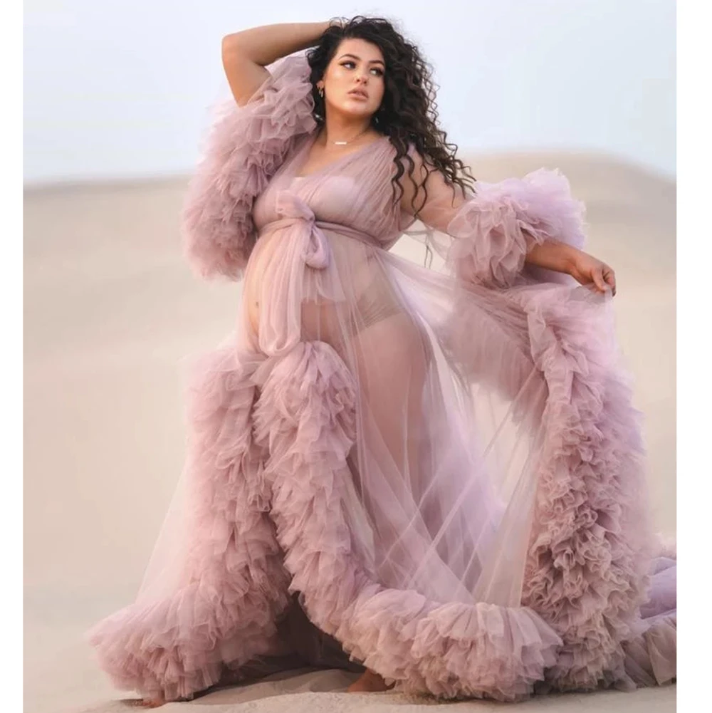 

Ночная рубашка женская розовая, с глубоким V-образным вырезом, из тюля, с оборками, на заказ, шаль невесты