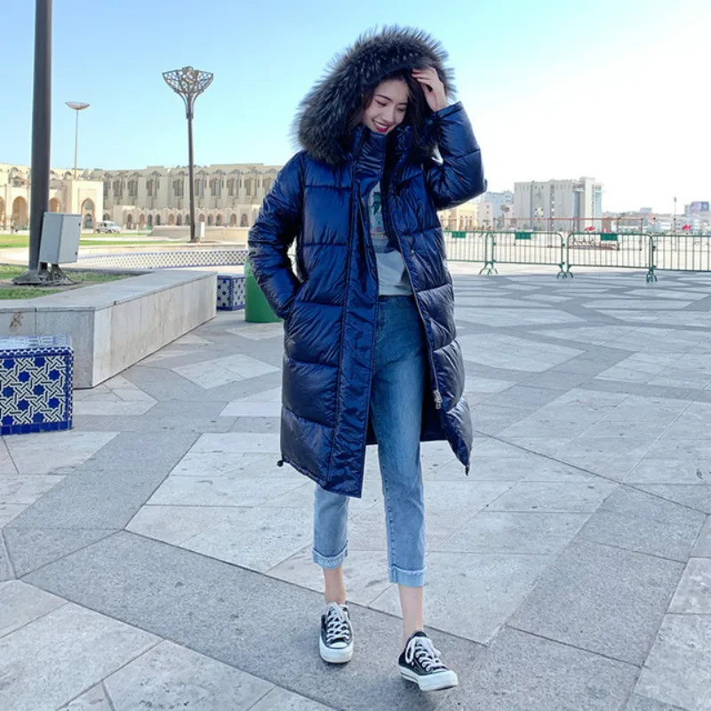2019 зимняя женская куртка теплое утолщенное длинное пальто из блестящей ткани